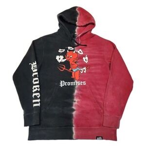 Broken Promises Split Dye Hoodie Devil Graphic Black Red Mens Medium